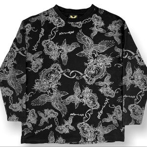 X-Large Avirex All-Over Print Gryphon Design Waffle Knit Long Sleeve Shirt